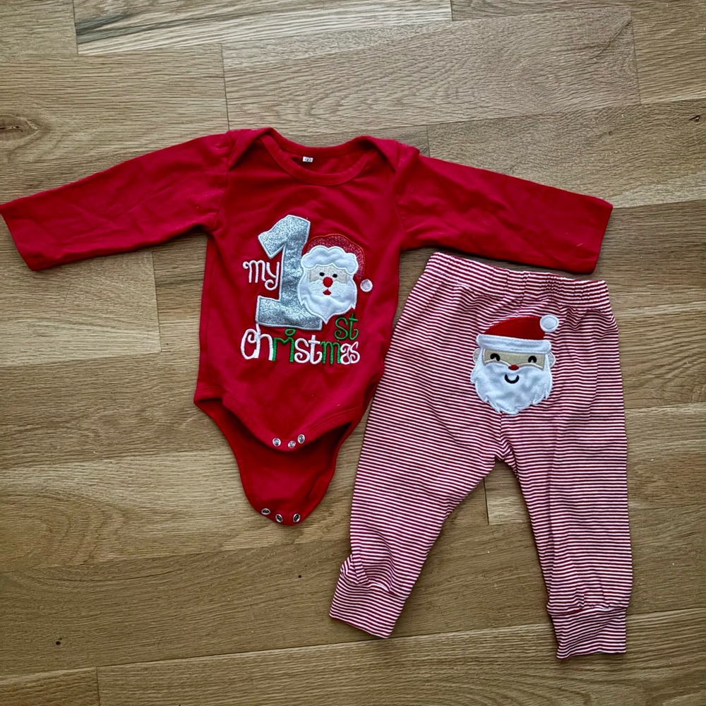 Red 1st Christmas Santa Baby One Piece Set